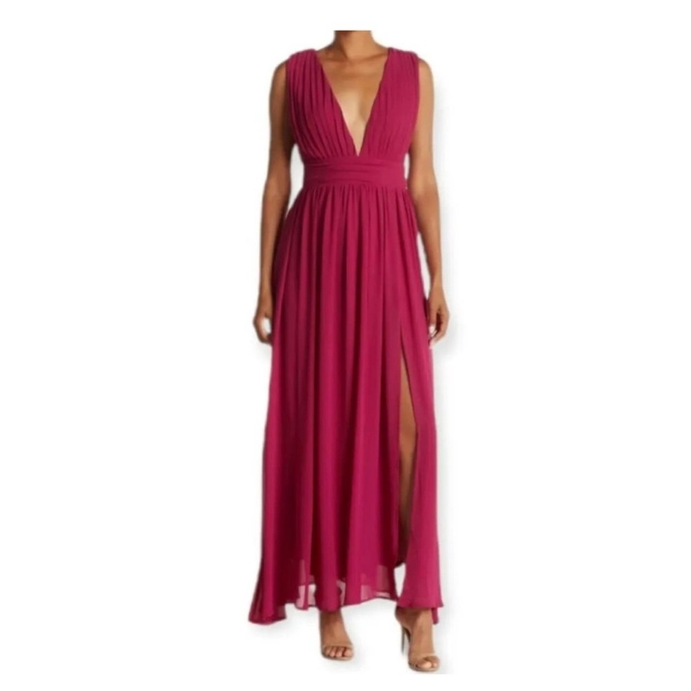 Love By Design Womens Pink Plunge VNeck Sleeveless Georgette Maxi Size L